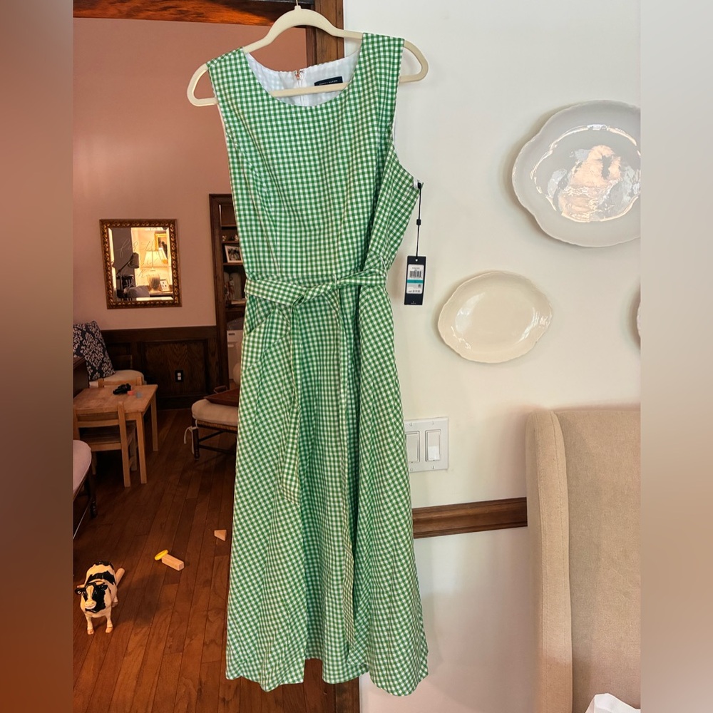 Tommy Hilfiger Green Checkered Dress with Belt